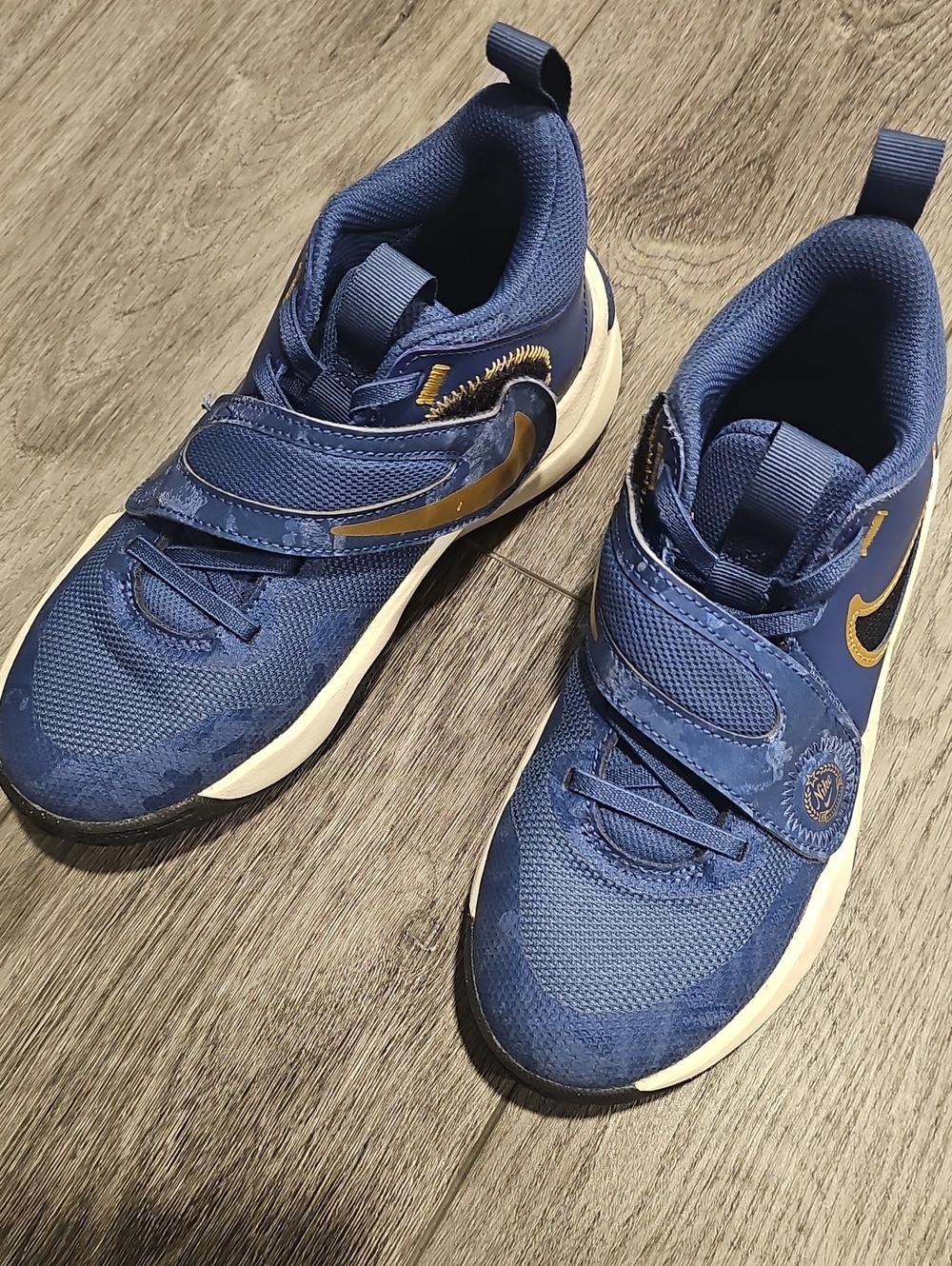 Nike Kids' Blue Basketball Shoes with Gold Swoosh